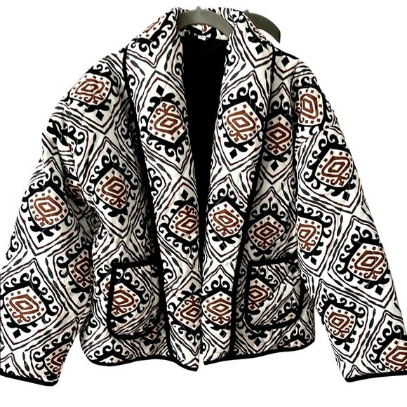 NWT EARLY FALL PUFFER JACKET by COMMENSE Stylish Black Brown Patterned S - Picture 3 of 10